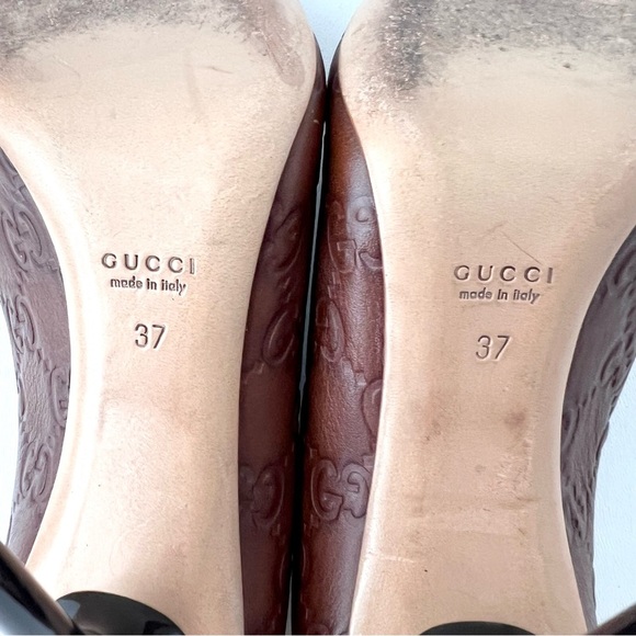 GUCCI | Vintage Guccissima GG Logo Brown Leather Peep Toe High Heel Pumps EU 37 - Picture 11 of 13